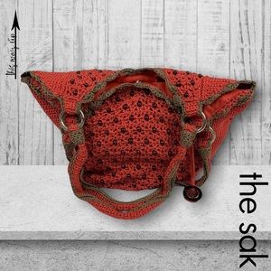 THE SAK Orange Hand-Crocheted Beaded Bucket Bag